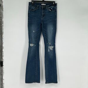 SO Low Rise Bootcut Flare Jeans Size 7 Blue Distressed Stretch Denim Boho Y2K